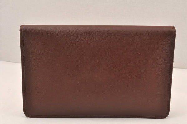 Authentic Christian Dior Vintage Clutch Hand Bag Purse Leather Brown CD 6045K