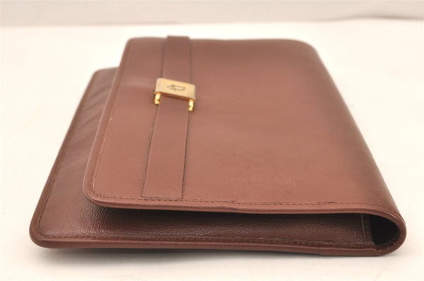 Authentic Christian Dior Vintage Clutch Hand Bag Purse Leather Brown CD 6045K