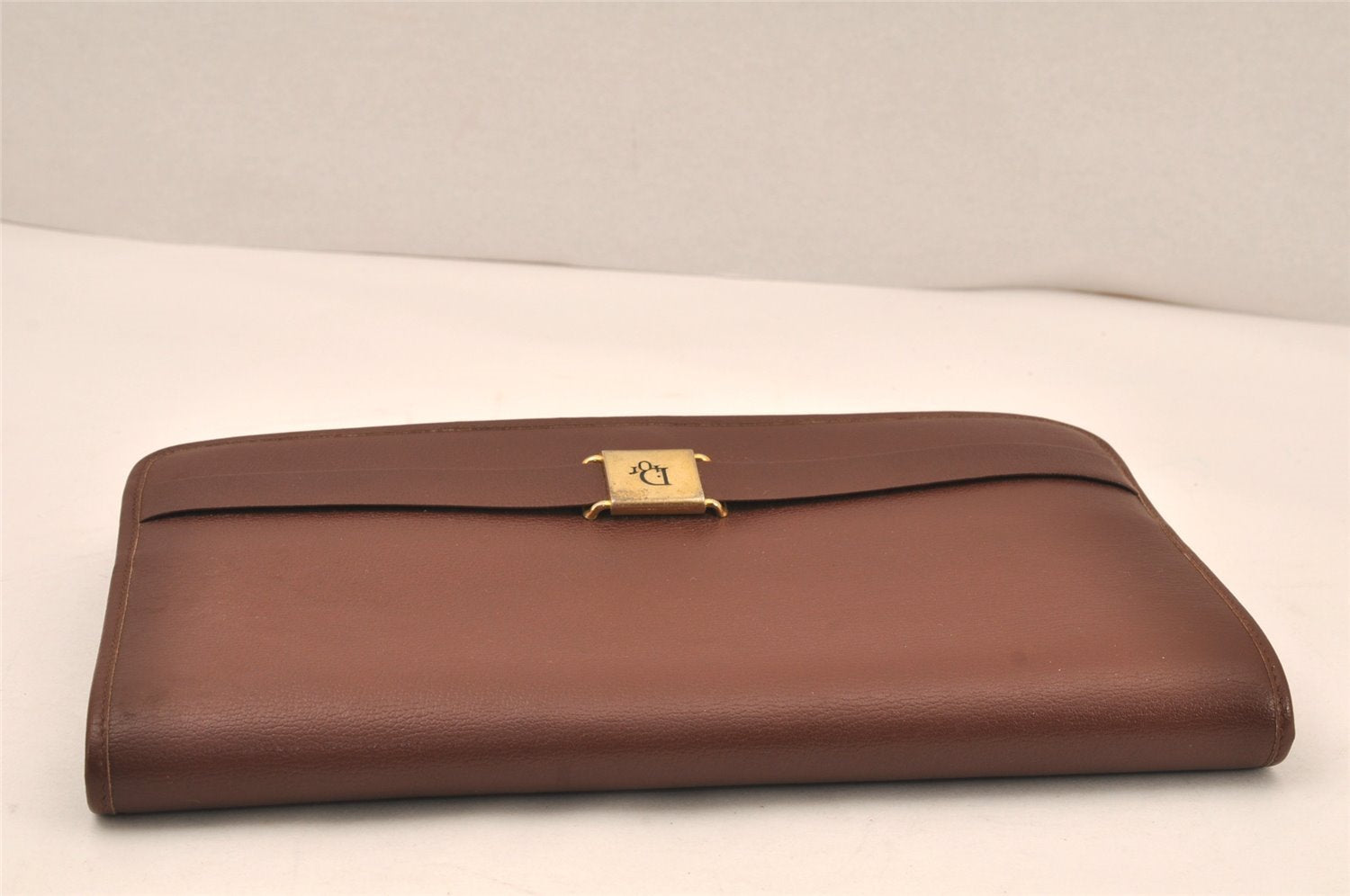Authentic Christian Dior Vintage Clutch Hand Bag Purse Leather Brown CD 6045K