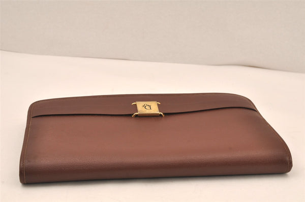 Authentic Christian Dior Vintage Clutch Hand Bag Purse Leather Brown CD 6045K