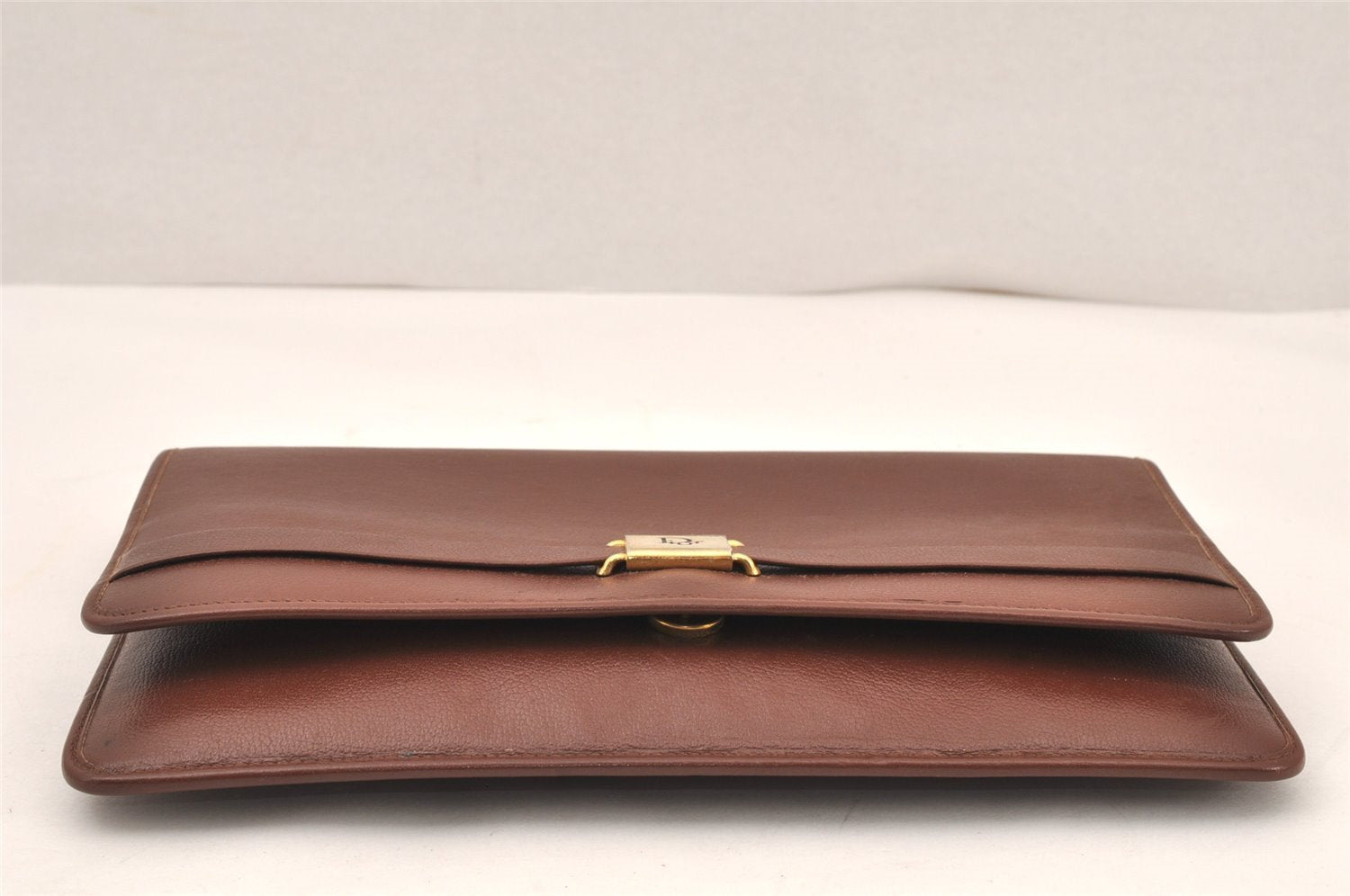 Authentic Christian Dior Vintage Clutch Hand Bag Purse Leather Brown CD 6045K