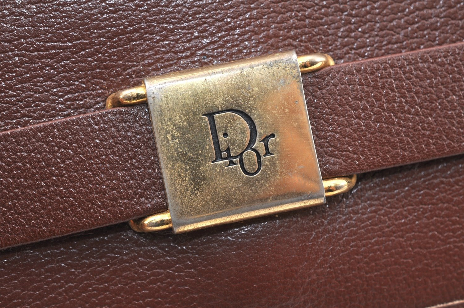 Authentic Christian Dior Vintage Clutch Hand Bag Purse Leather Brown CD 6045K