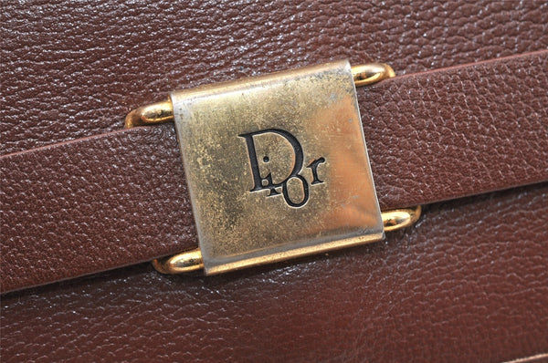 Authentic Christian Dior Vintage Clutch Hand Bag Purse Leather Brown CD 6045K