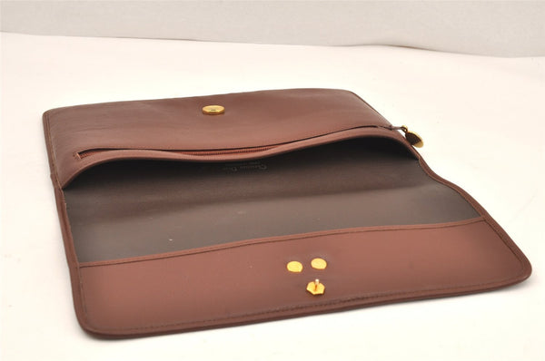 Authentic Christian Dior Vintage Clutch Hand Bag Purse Leather Brown CD 6045K