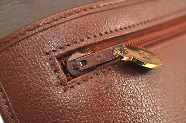 Authentic Christian Dior Vintage Clutch Hand Bag Purse Leather Brown CD 6045K