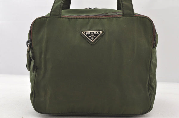 Authentic PRADA Vintage Nylon Tessuto Hand Bag Purse Khaki Green 6049K