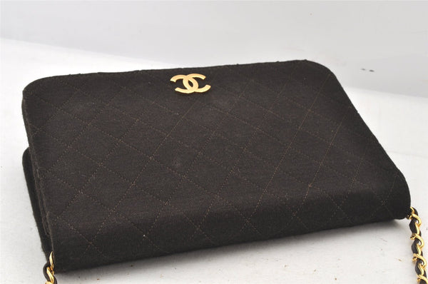 Authentic CHANEL Matelasse Cotton Leather Chain Shoulder Bag Brown CC 6050K