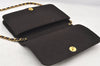 Authentic CHANEL Matelasse Cotton Leather Chain Shoulder Bag Brown CC 6050K