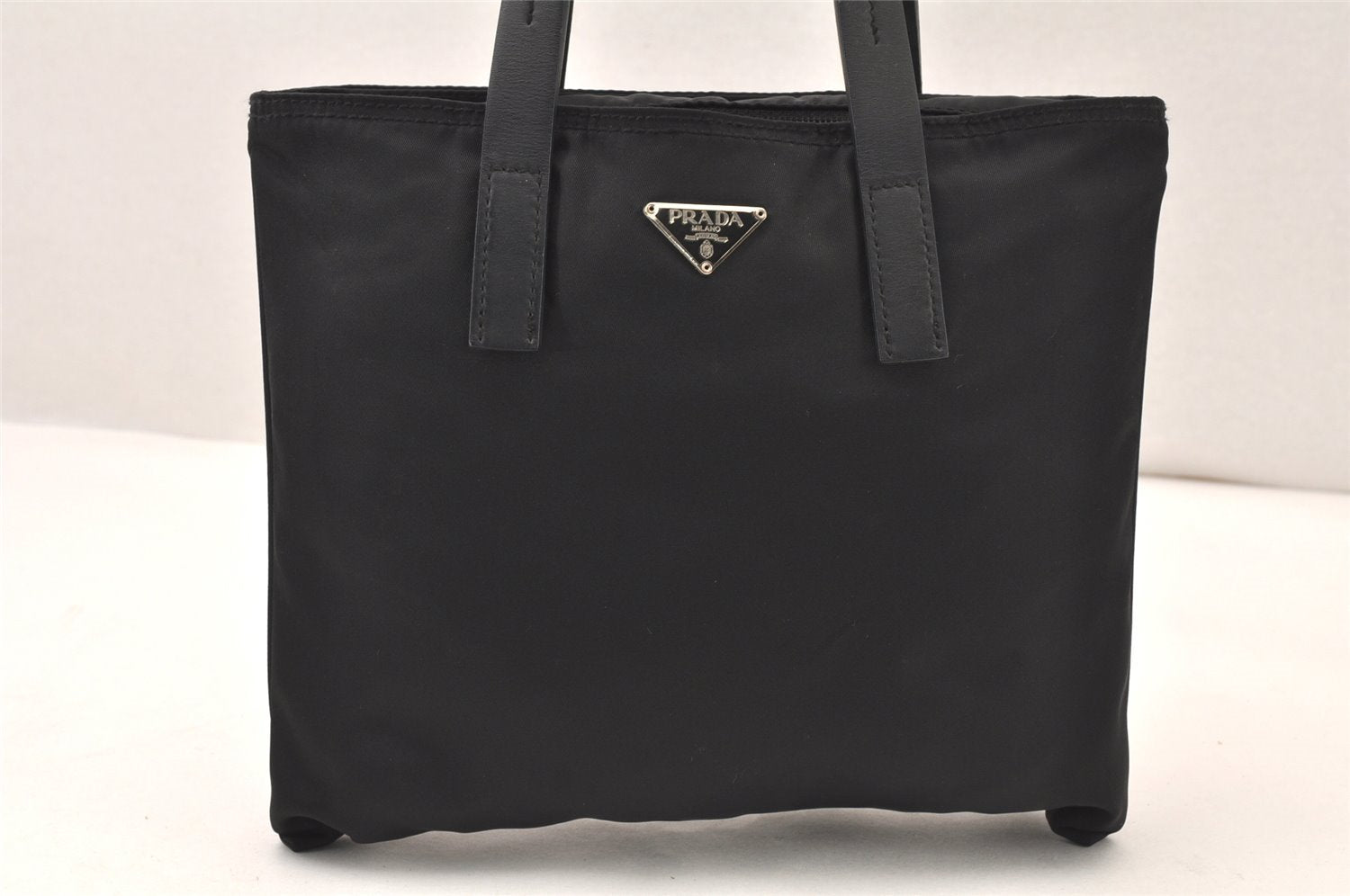 Authentic PRADA Vintage Nylon Tessuto Leather Hand Bag Purse Black 6056K