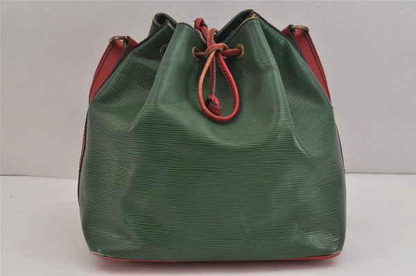 Authentic Louis Vuitton Epi Petit Noe Bi-color Green x Red Drawstring Bag 6061J