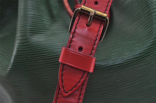 Authentic Louis Vuitton Epi Petit Noe Bi-color Green x Red Drawstring Bag 6061J