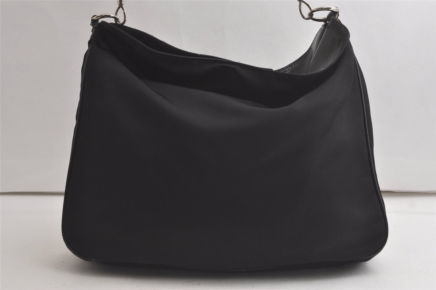 Authentic GUCCI Vintage Bamboo Shoulder Tote Bag Nylon Leather Black 6062K