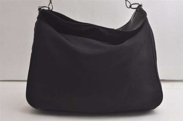 Authentic GUCCI Vintage Bamboo Shoulder Tote Bag Nylon Leather Black 6062K