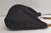 Authentic GUCCI Vintage Bamboo Shoulder Tote Bag Nylon Leather Black 6062K