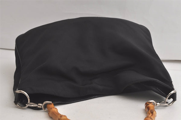 Authentic GUCCI Vintage Bamboo Shoulder Tote Bag Nylon Leather Black 6062K