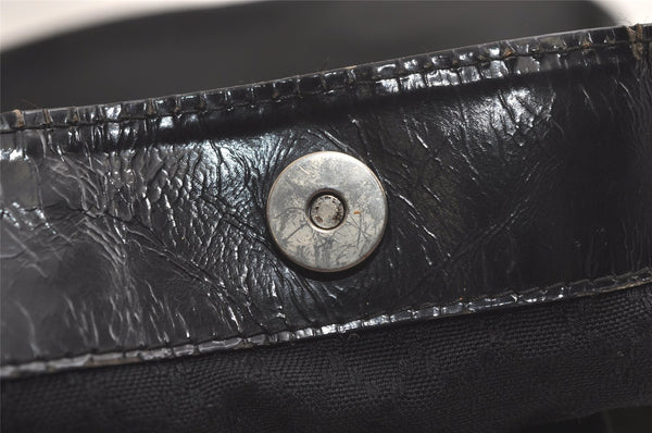 Authentic GUCCI Vintage Bamboo Shoulder Tote Bag Nylon Leather Black 6062K