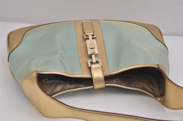 Authentic GUCCI Sherry Line Jackie Shoulder Bag Canvas Leather Light Blue 6067J