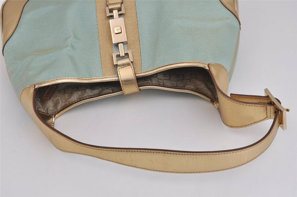 Authentic GUCCI Sherry Line Jackie Shoulder Bag Canvas Leather Light Blue 6067J