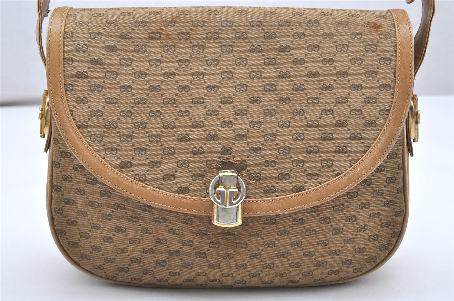 Authentic GUCCI Micro GG Canvas Leather Shoulder Cross Body Bag Brown 6067K