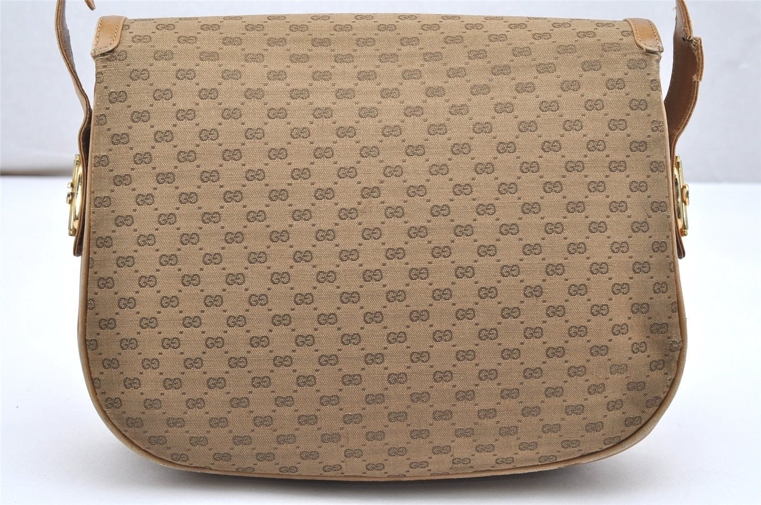 Authentic GUCCI Micro GG Canvas Leather Shoulder Cross Body Bag Brown 6067K