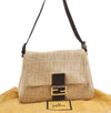 Authentic FENDI Zucca Mamma Baguette Shoulder Bag Canvas Leather Beige 6068J