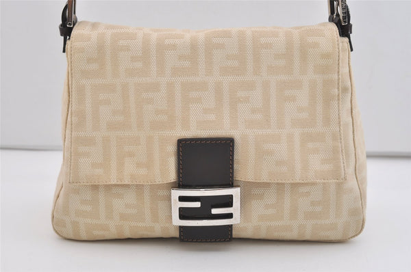 Authentic FENDI Zucca Mamma Baguette Shoulder Bag Canvas Leather Beige 6068J