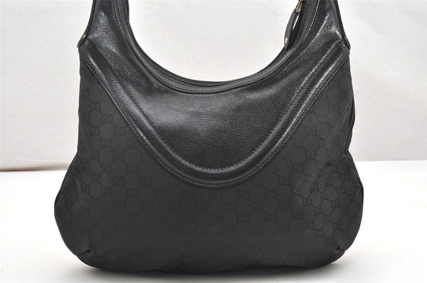 Authentic GUCCI Vintage Bamboo Shoulder Hand Bag Nylon Leather Black 6068K