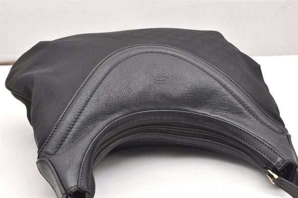 Authentic GUCCI Vintage Bamboo Shoulder Hand Bag Nylon Leather Black 6068K