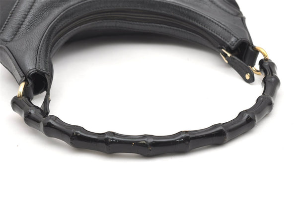 Authentic GUCCI Vintage Bamboo Shoulder Hand Bag Nylon Leather Black 6068K