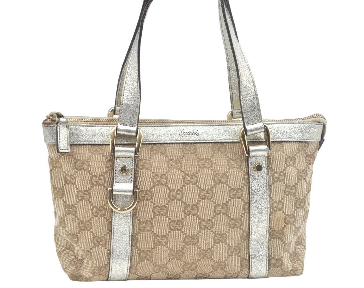 Authentic GUCCI Abbey Shoulder Tote Bag GG Canvas Leather 141471 Beige 6070J