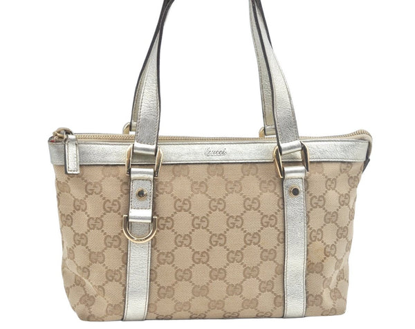 Authentic GUCCI Abbey Shoulder Tote Bag GG Canvas Leather 141471 Beige 6070J