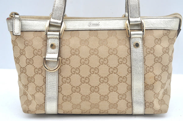 Authentic GUCCI Abbey Shoulder Tote Bag GG Canvas Leather 141471 Beige 6070J