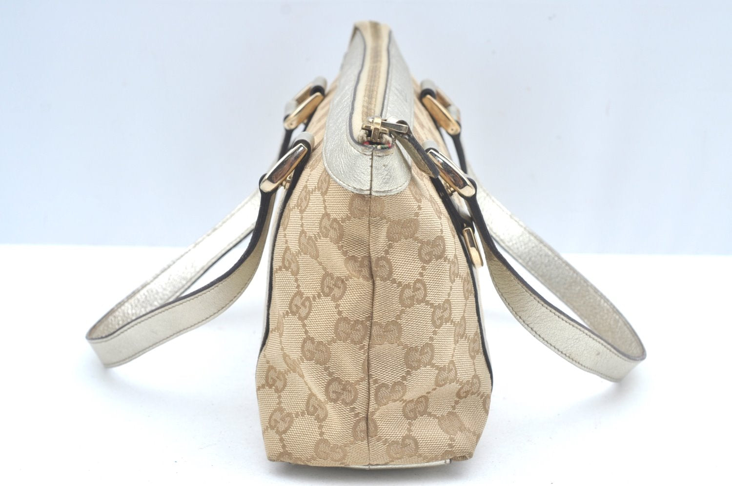 Authentic GUCCI Abbey Shoulder Tote Bag GG Canvas Leather 141471 Beige 6070J