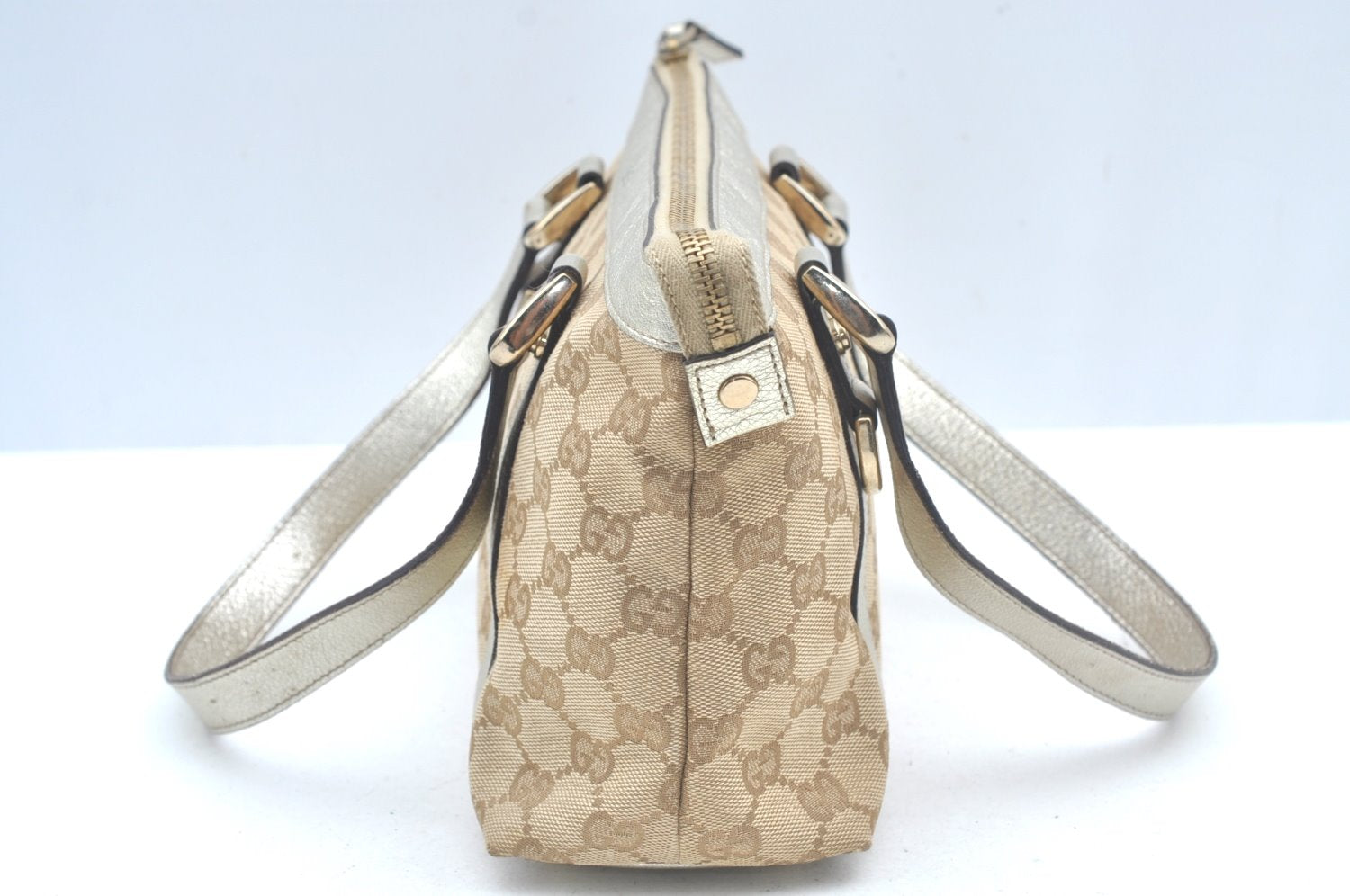 Authentic GUCCI Abbey Shoulder Tote Bag GG Canvas Leather 141471 Beige 6070J