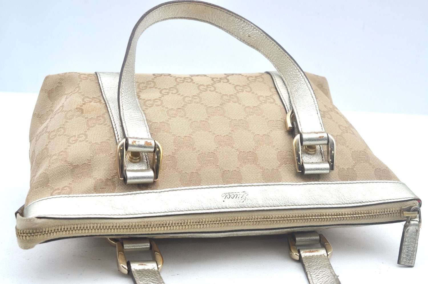 Authentic GUCCI Abbey Shoulder Tote Bag GG Canvas Leather 141471 Beige 6070J