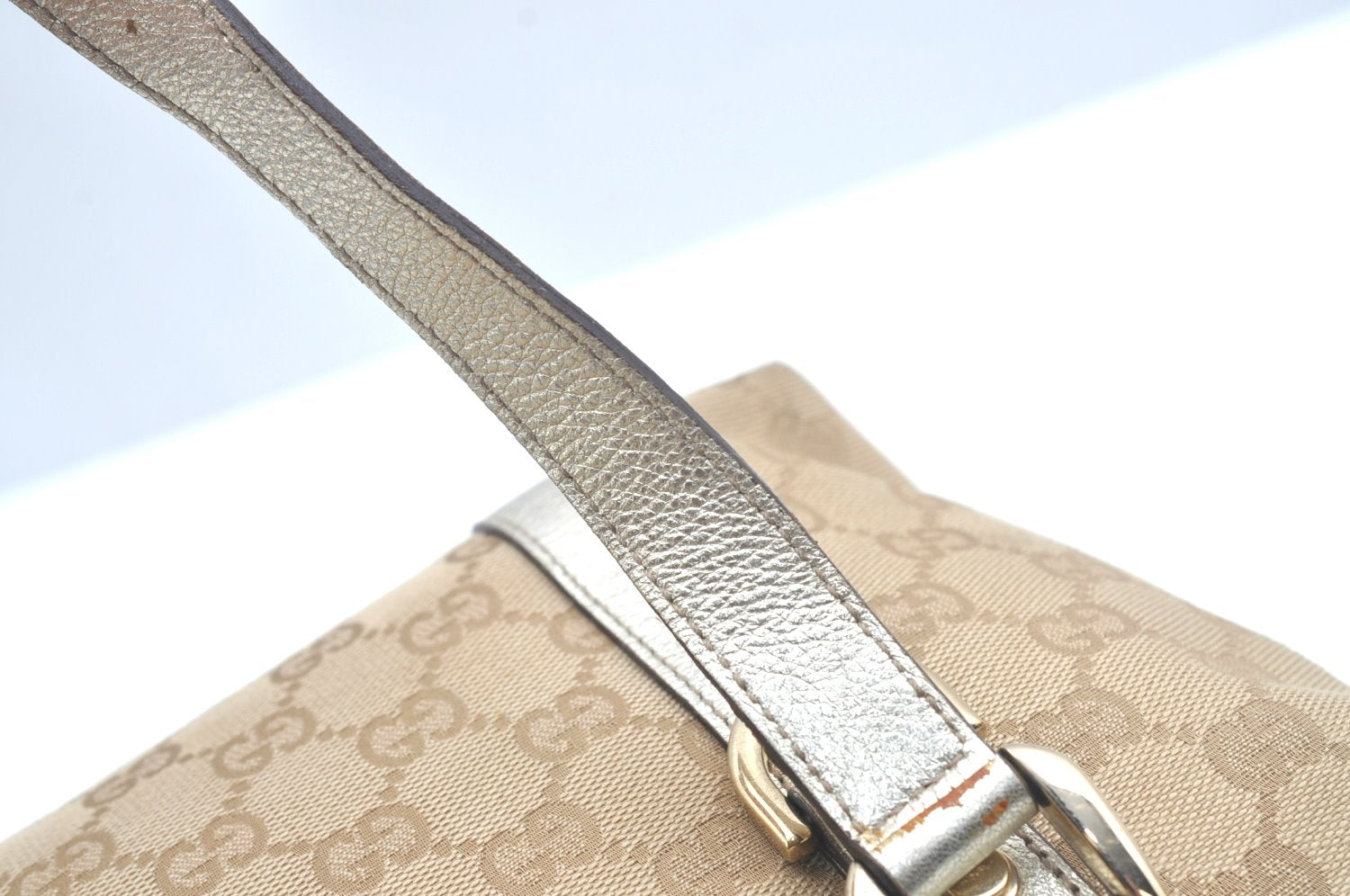 Authentic GUCCI Abbey Shoulder Tote Bag GG Canvas Leather 141471 Beige 6070J