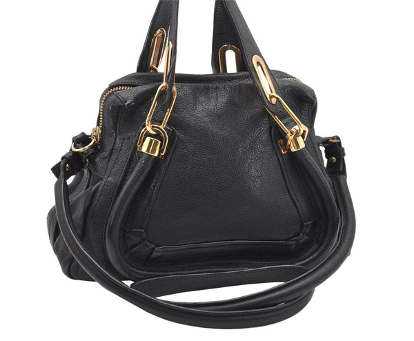 Authentic Chloe Paraty Small 2Way Shoulder Hand Bag Purse Leather Black 6070K