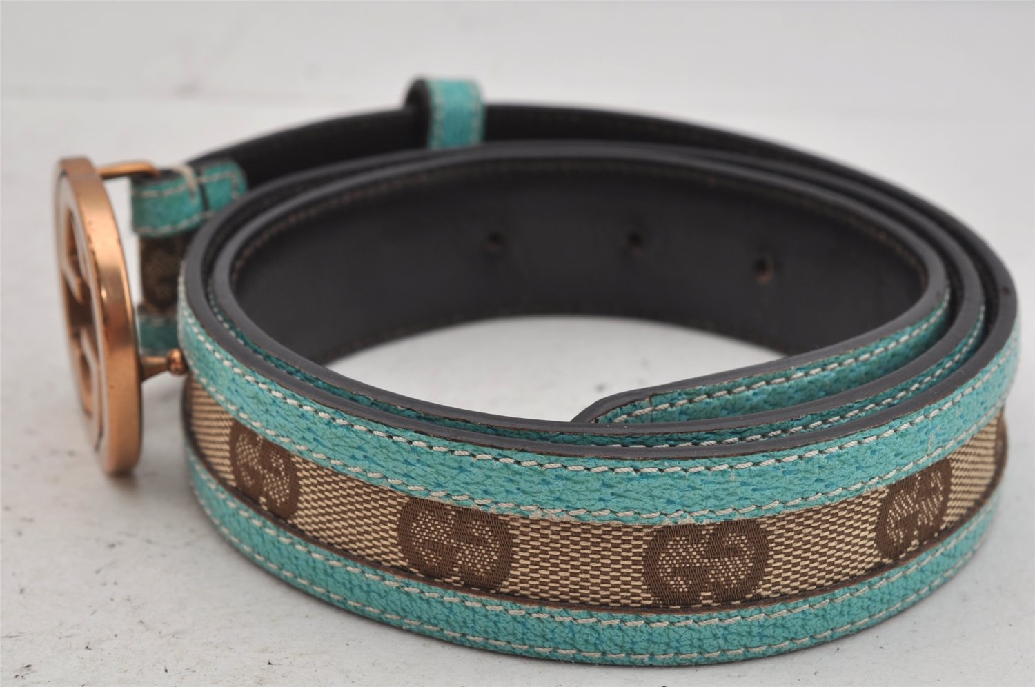 Auth GUCCI Interlocking G Belt GG Canvas Leather 85cm 33.5