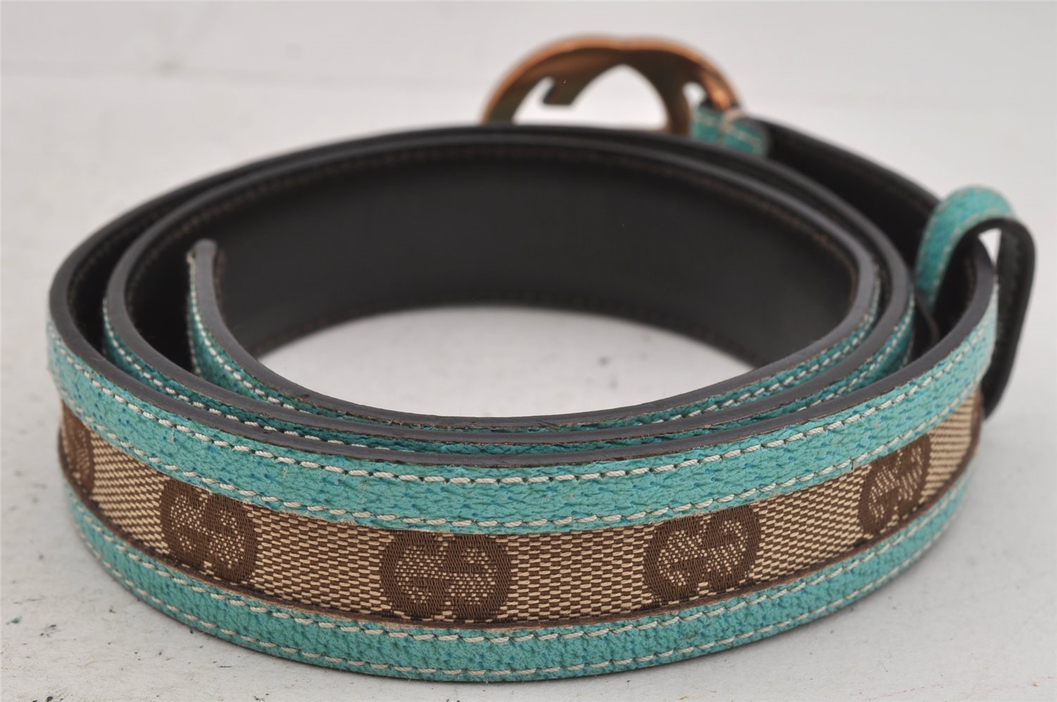 Auth GUCCI Interlocking G Belt GG Canvas Leather 85cm 33.5