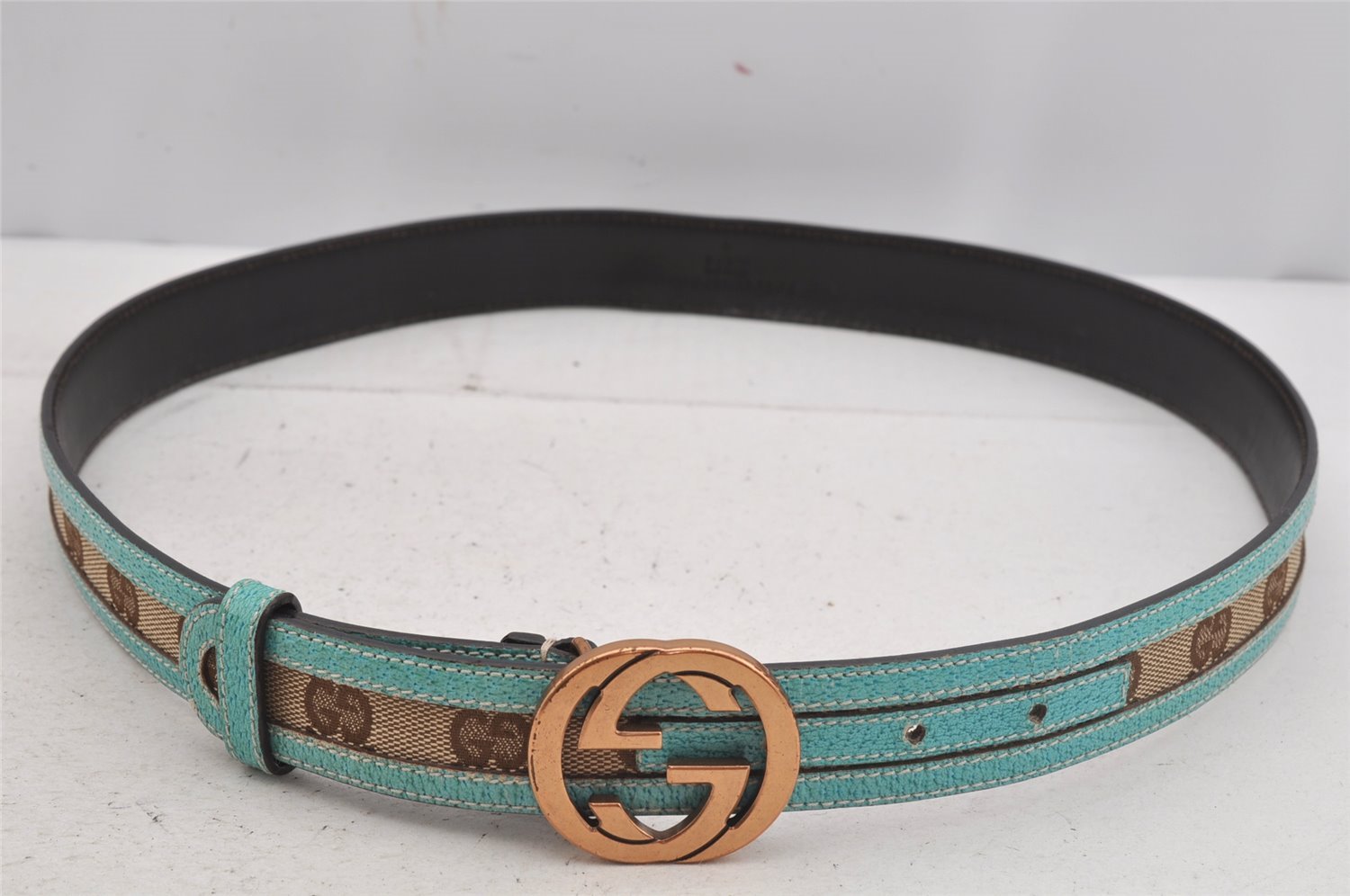 Auth GUCCI Interlocking G Belt GG Canvas Leather 85cm 33.5