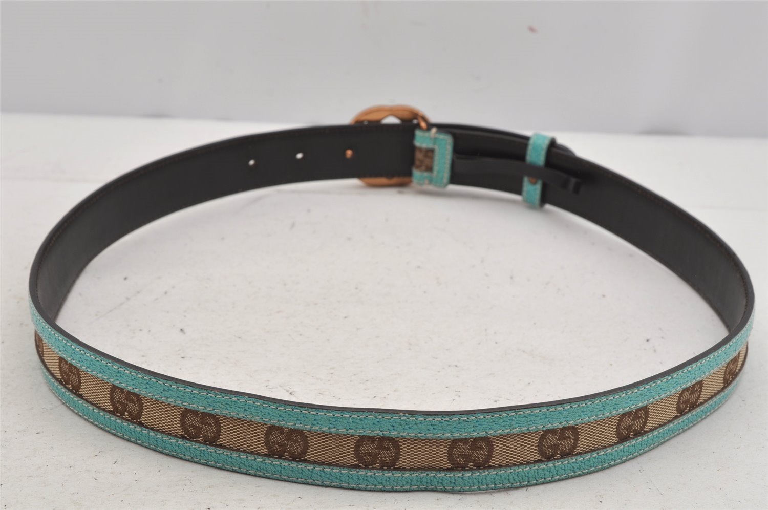 Auth GUCCI Interlocking G Belt GG Canvas Leather 85cm 33.5