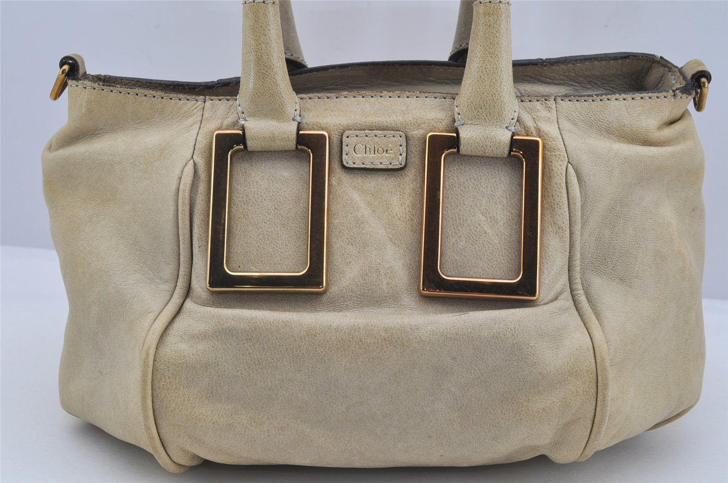 Authentic Chloe Ethel 2Way Shoulder Hand Bag Purse Leather White Cream 6072J