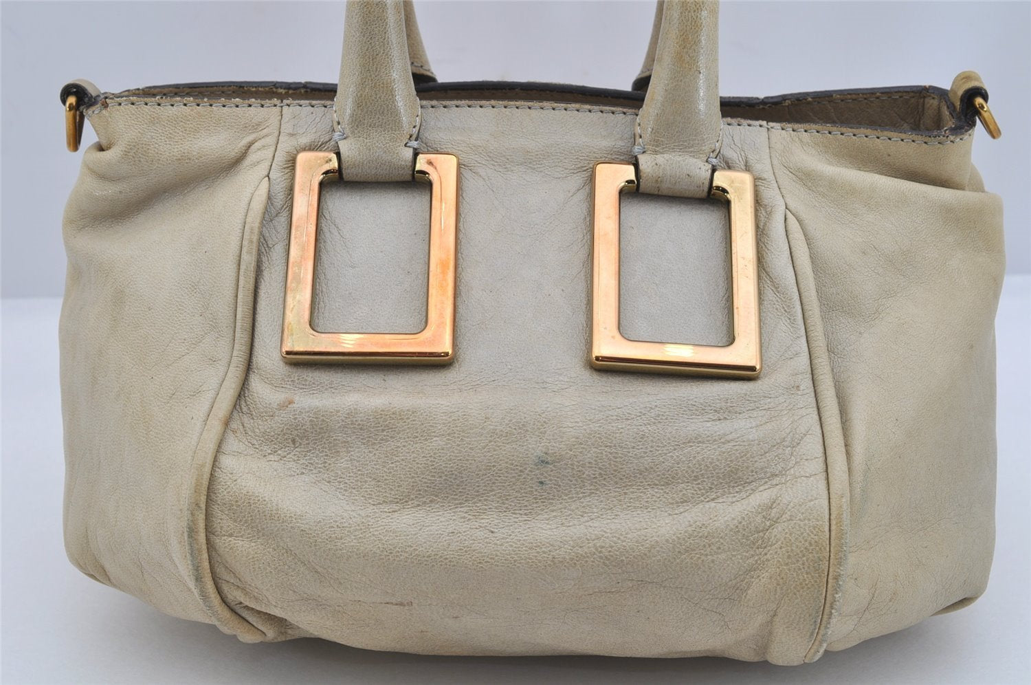 Authentic Chloe Ethel 2Way Shoulder Hand Bag Purse Leather White Cream 6072J