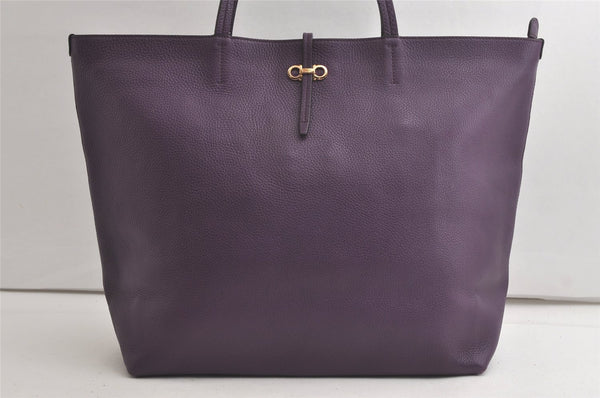 Authentic Salvatore Ferragamo Gancini Leather Shoulder Tote Bag Purple 6072K