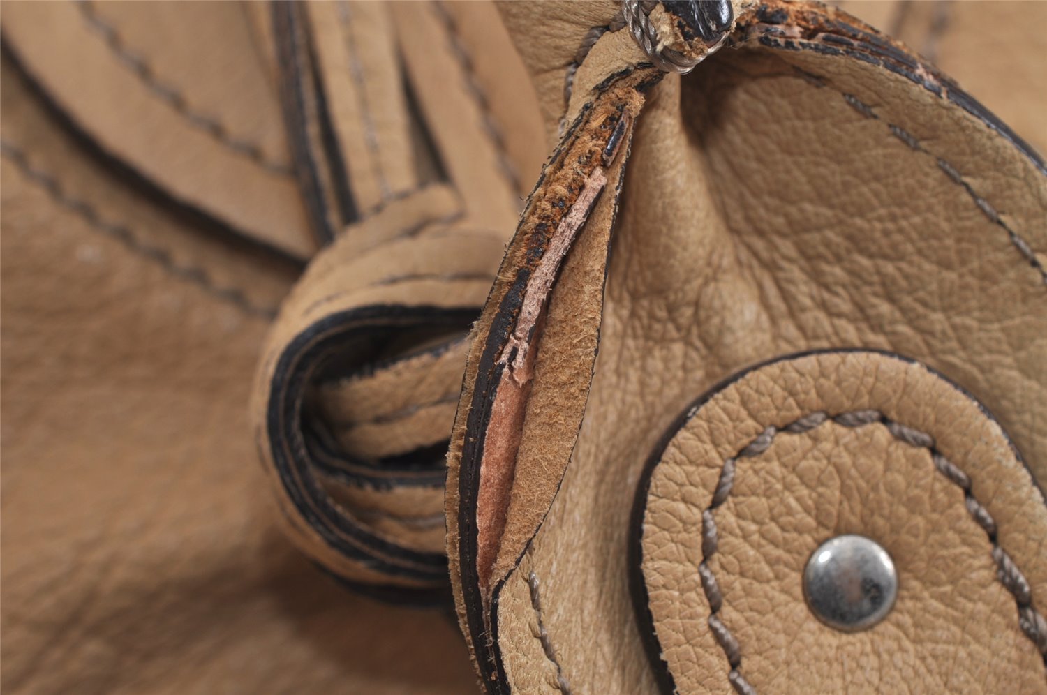 Authentic Chloe Vintage Paddington Leather Shoulder Tote Bag Beige 6073J