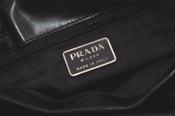 Authentic PRADA Vintage Knit Leather Shoulder Hand Bag Purse Black 6073K