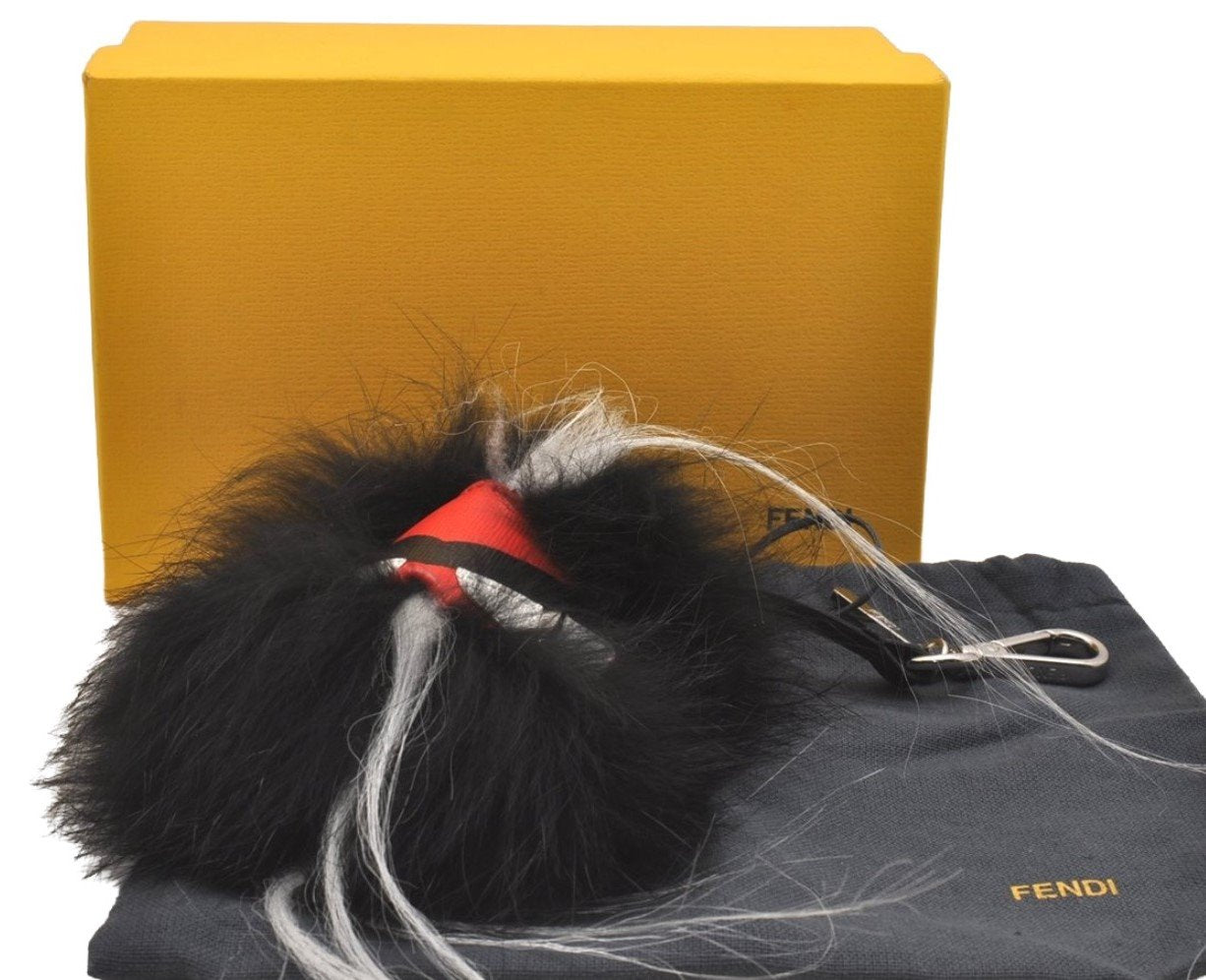 Authentic FENDI Monster Eye Bag Bugs Bag Charm Far Leather Black Red Box 6074J