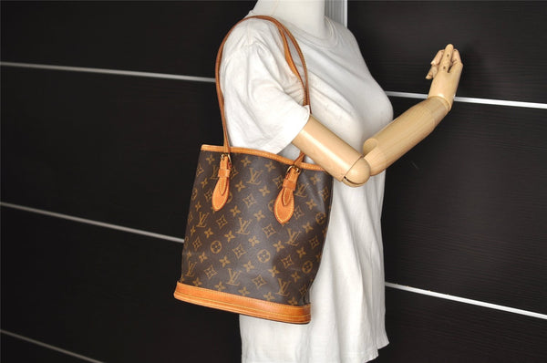 Authentic Louis Vuitton Monogram Bucket PM Shoulder Tote Bag M42238 Junk 6076J