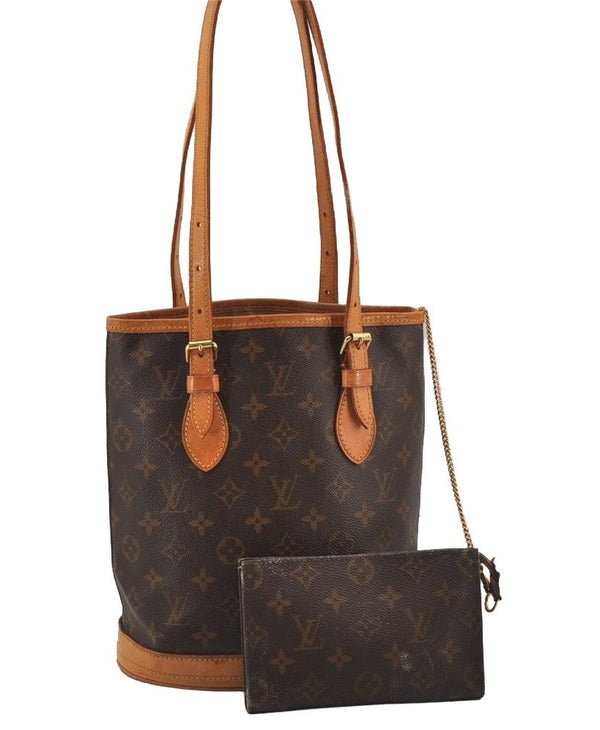 Authentic Louis Vuitton Monogram Bucket PM Shoulder Tote Bag M42238 LV 6077J