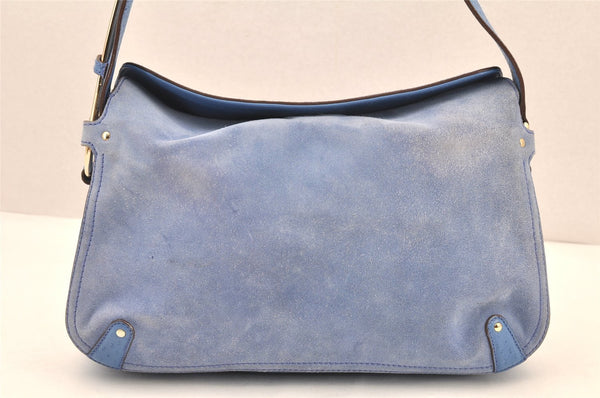 Authentic Salvatore Ferragamo Gancini Suede Leather Shoulder Hand Bag Blue 6081K